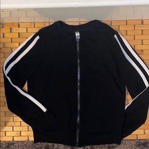 Girls Athletic L 12 14 Black White Stripe Zip Up